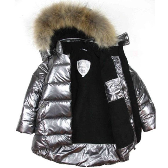 DEUX PAR DEUX Girls' Puffer Coat with Fur, Size 5 - Picture 3 of 3